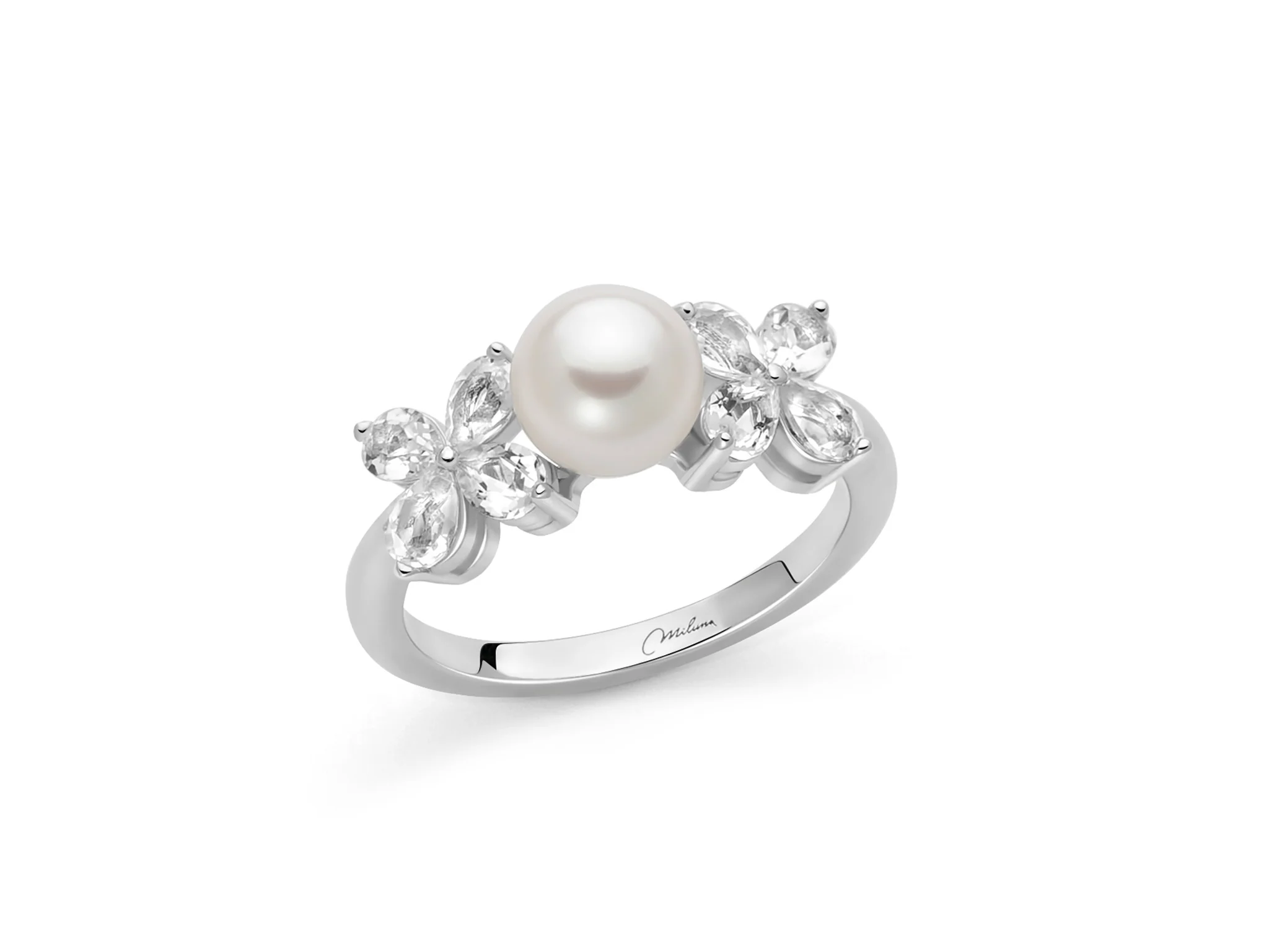 Anello Anastasia con perla Oriente e topazi taglio goccia.