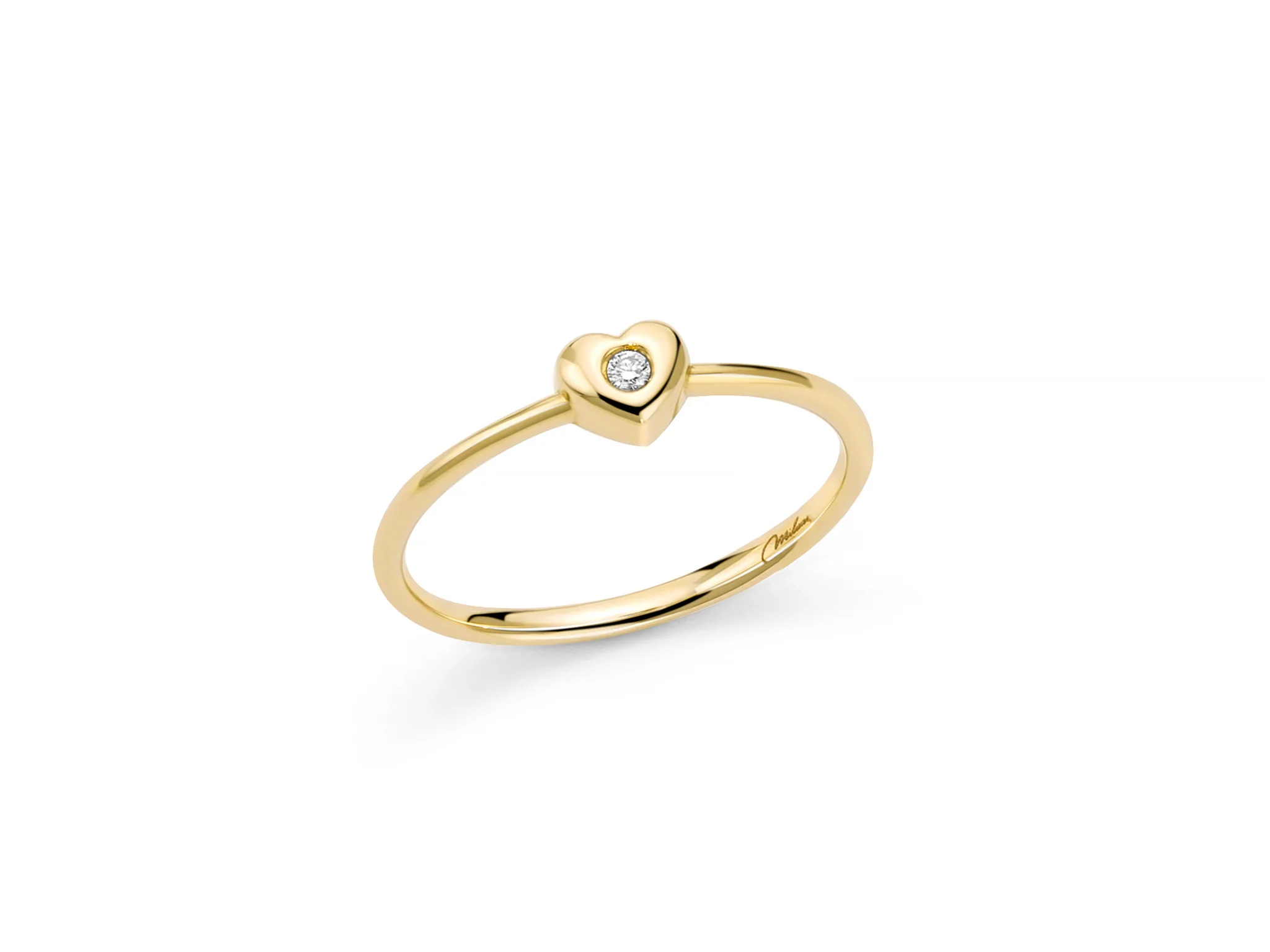 Anello in oro giallo 375 con cuore e diamante