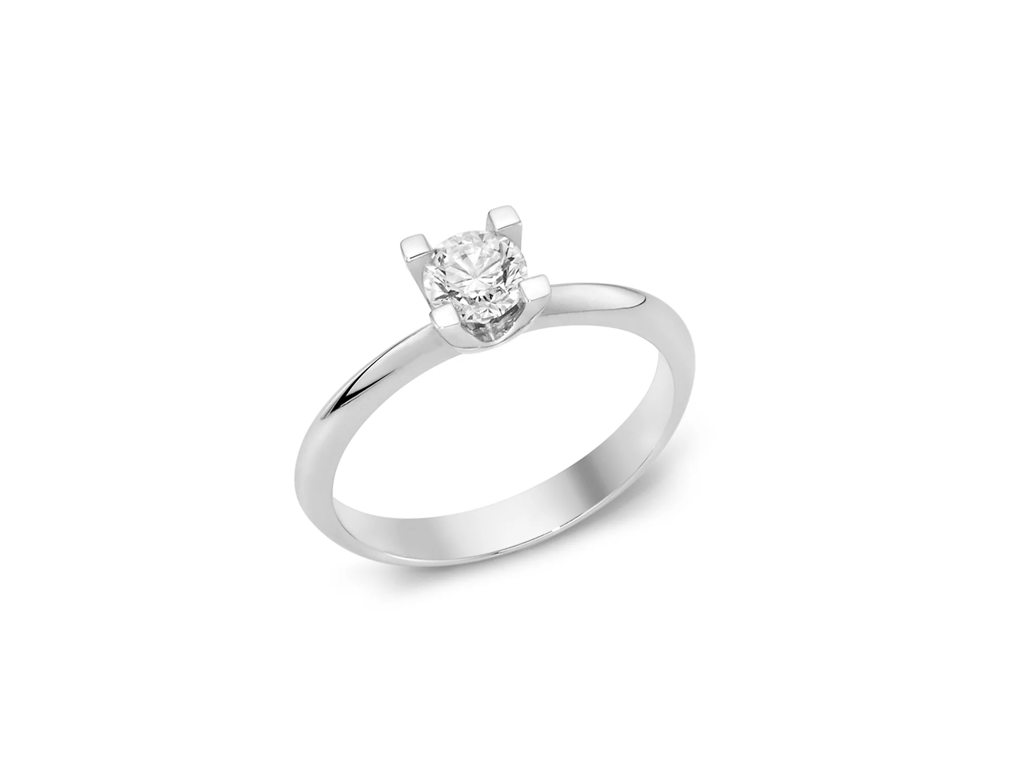 Anello solitario con diamante e griffe regolari in oro bianco
