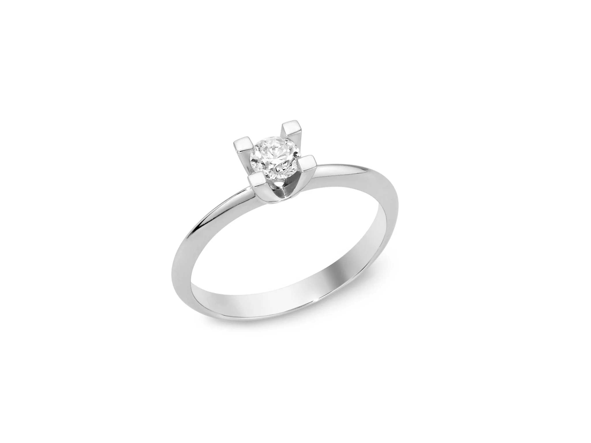 Anello solitario con diamante e griffe regolari in oro bianco - Image 2