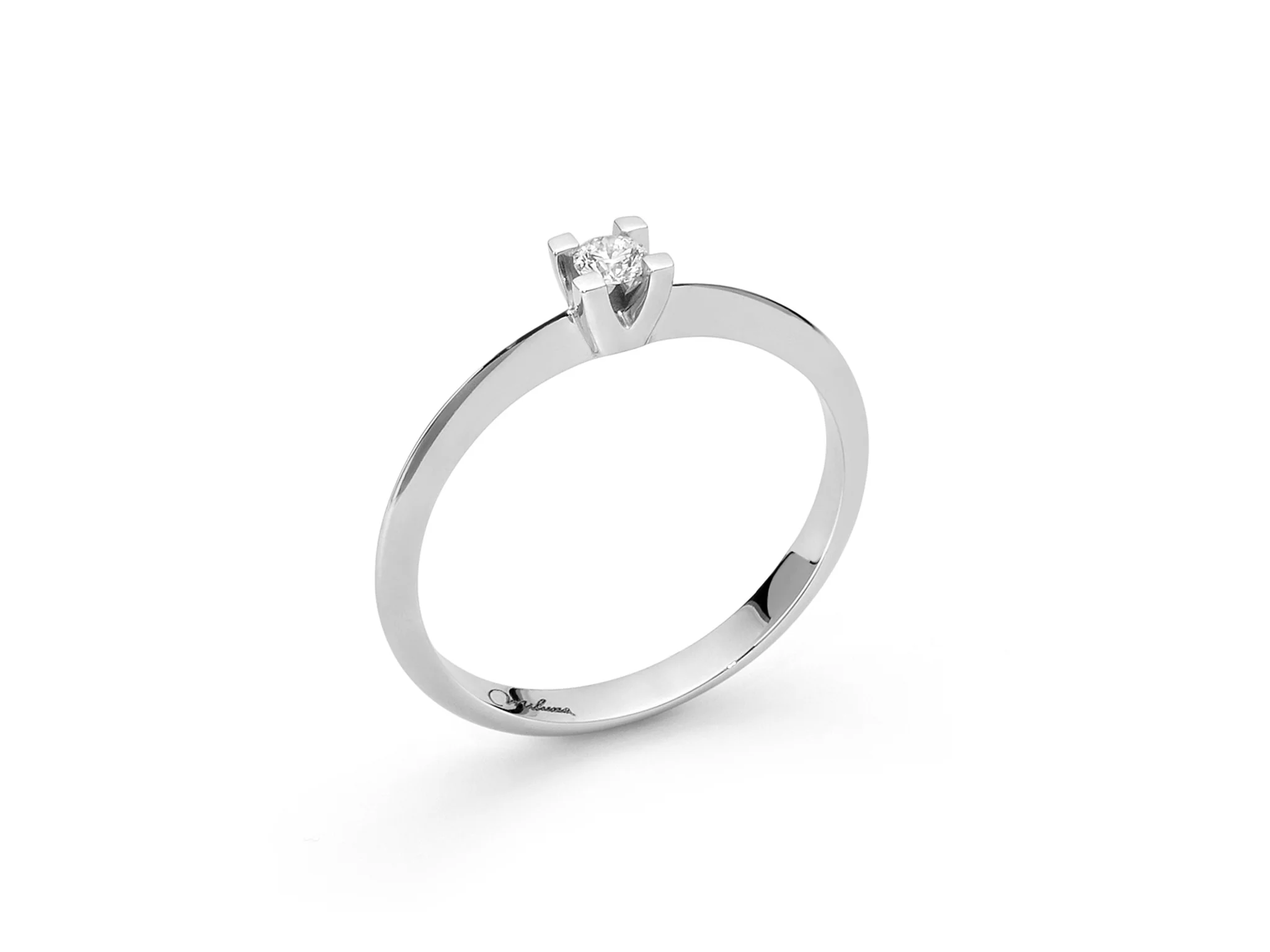Anello solitario con diamante e griffe regolari in oro bianco - Image 4