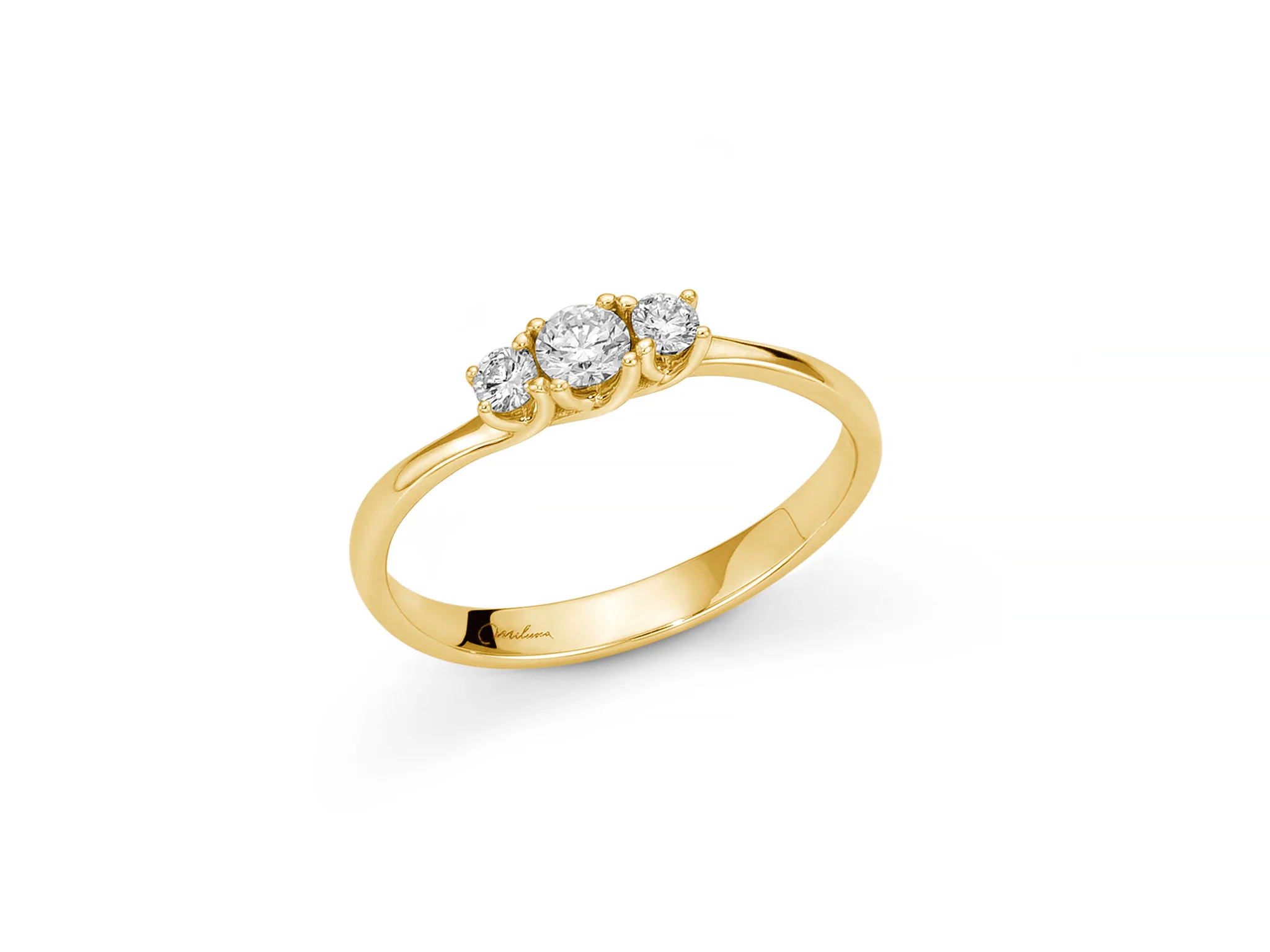 Anello trilogy con diamanti a scalare in oro giallo