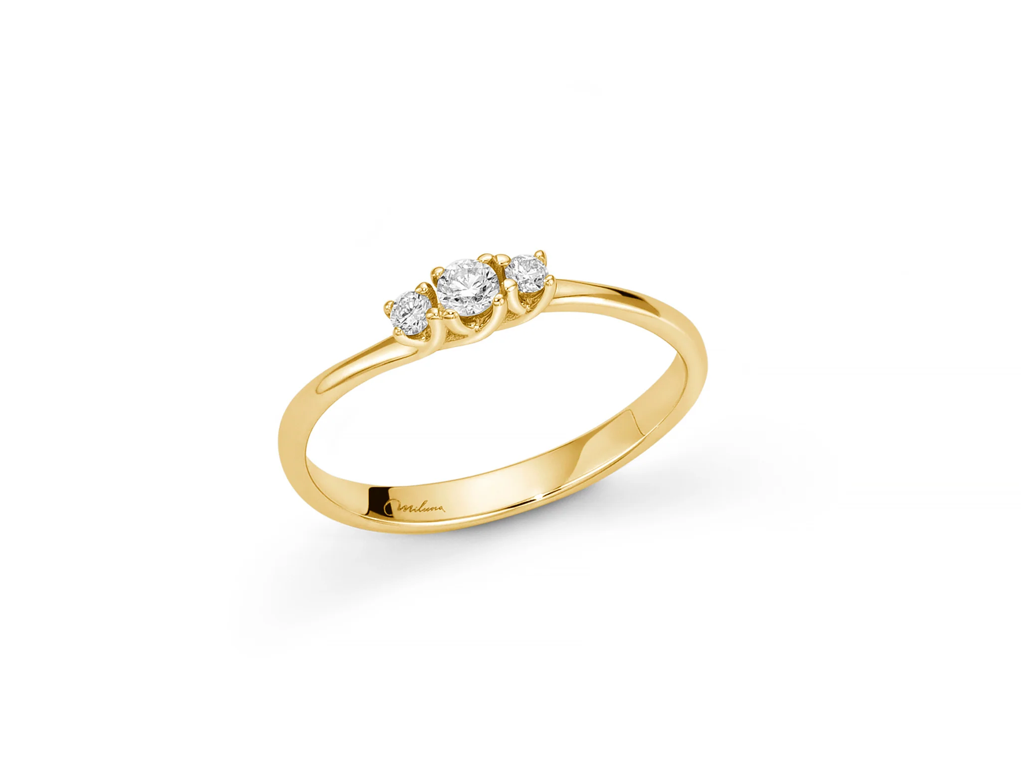 Anello trilogy con diamanti a scalare in oro giallo - Image 2
