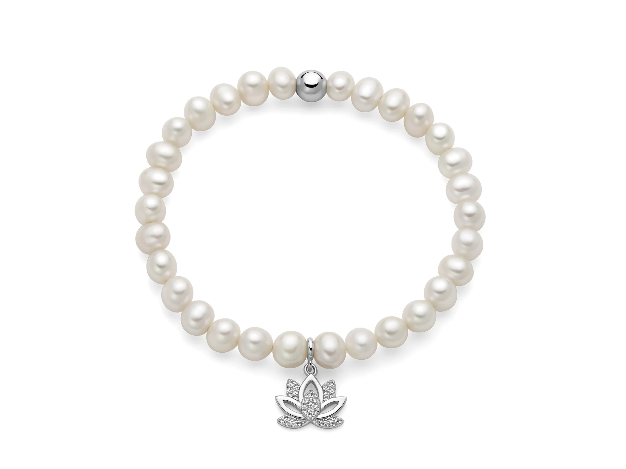 Bracciale di perle Oriente con elastico e pendente fiore di loto