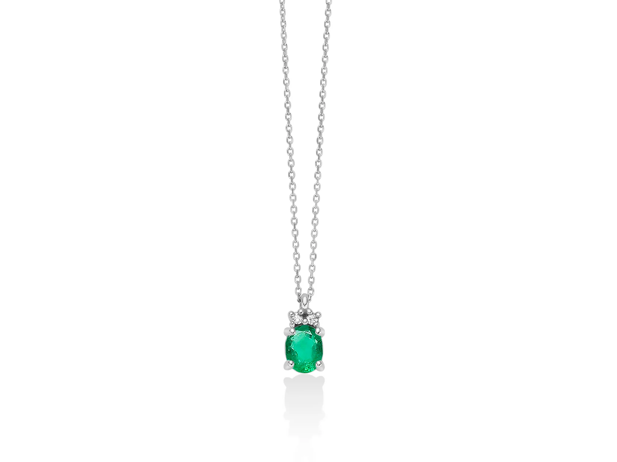 Collana con smeraldo ovale e diamanti in oro bianco 375