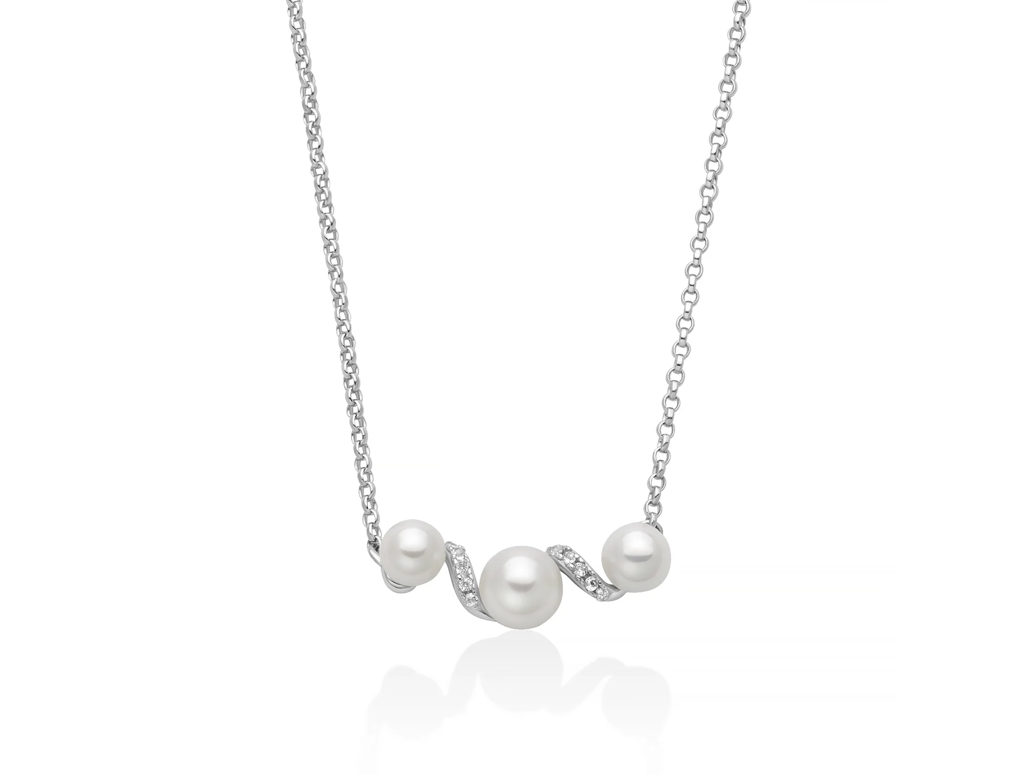 Collana Eclissi con centrale di tre perle Oriente e lavorazione in argento e topazi.