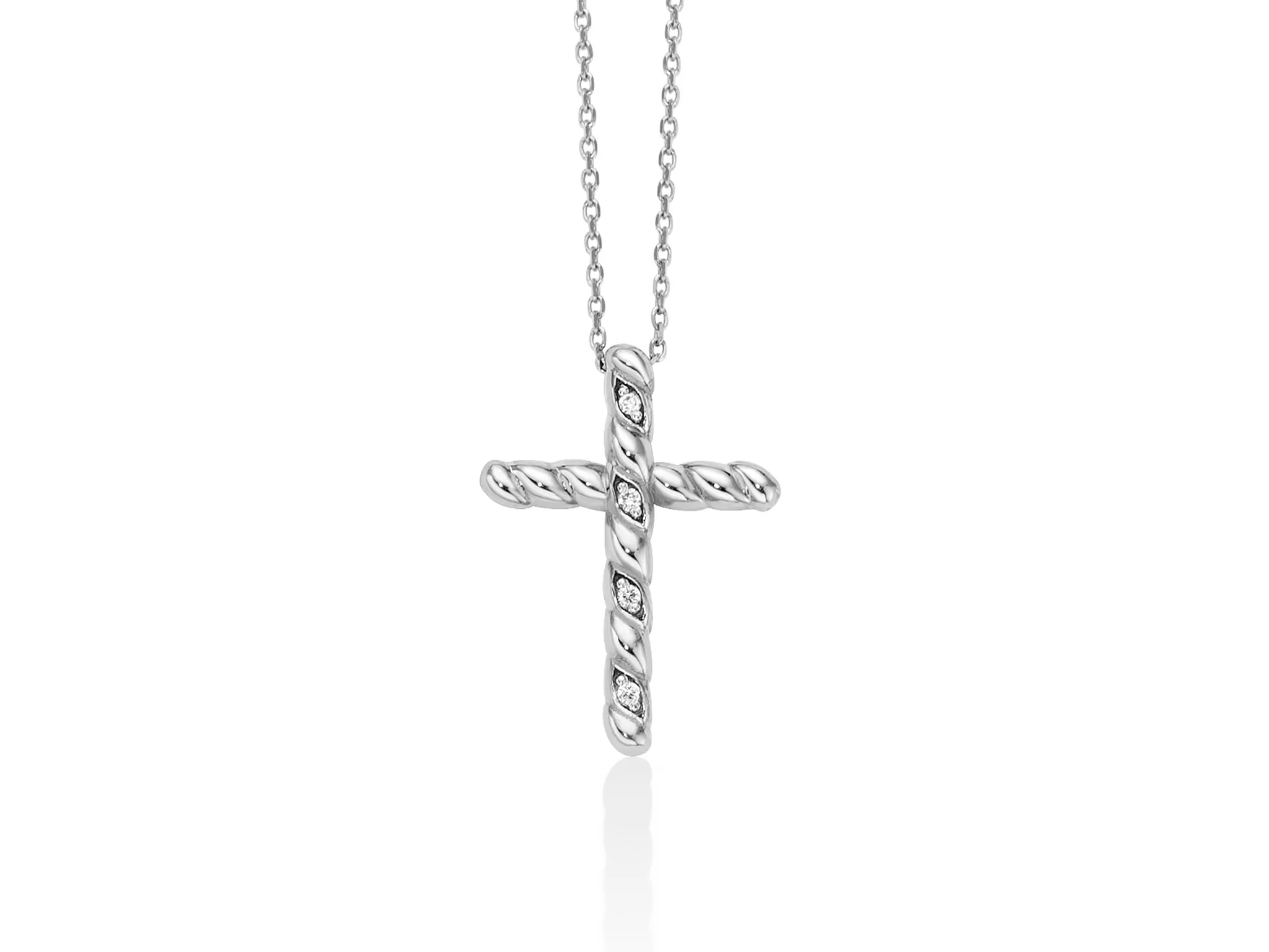 Collana in oro bianco 375 con croce e diamanti