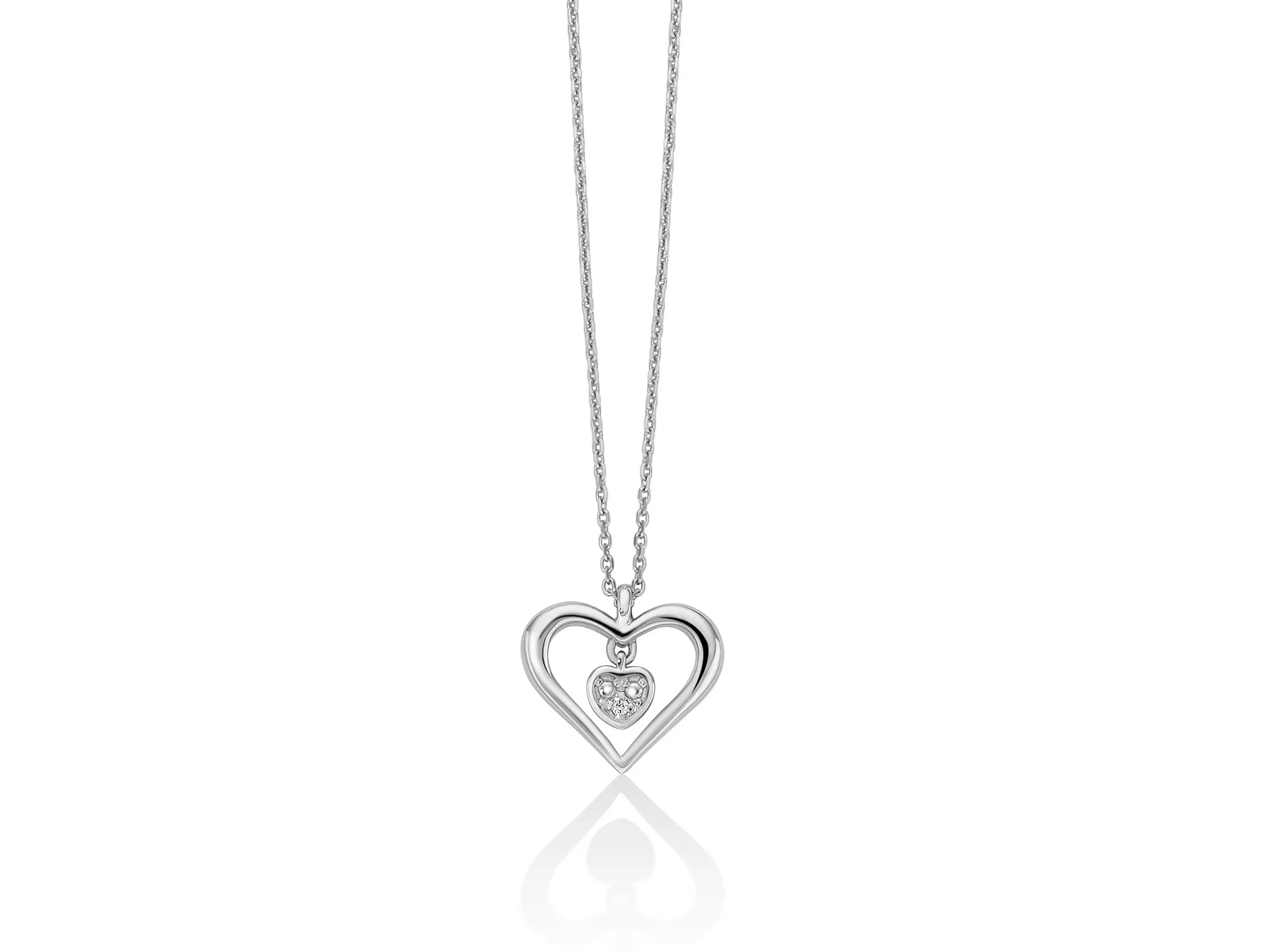Collana in oro bianco 375 e pendente con cuore e diamante