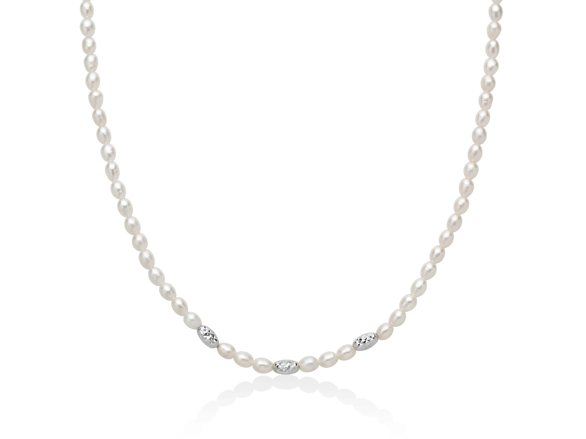Collana Pepite di perle 4-4,5 con tre elementi in argento diamantato