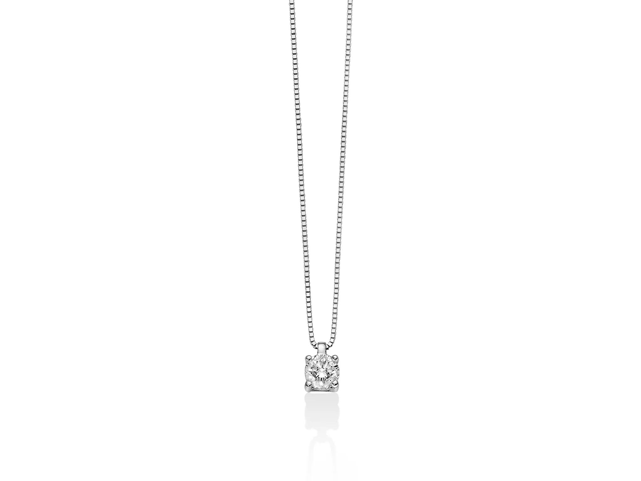 Collier punto luce con diamante a griffe regolari in oro bianco - Image 3