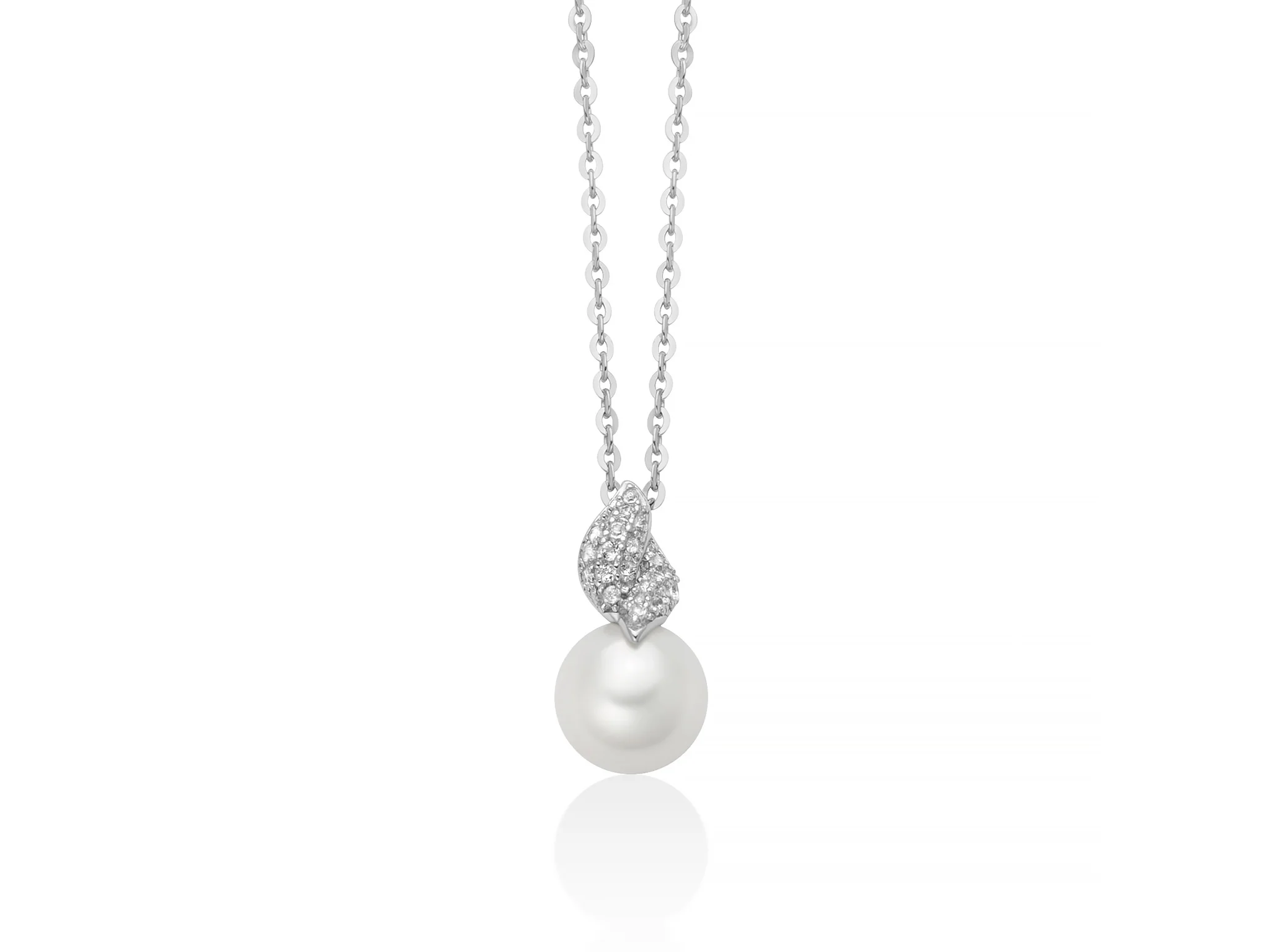 Collier Venere con perla Oriente e lavorazione in argento e topazi bianchi.