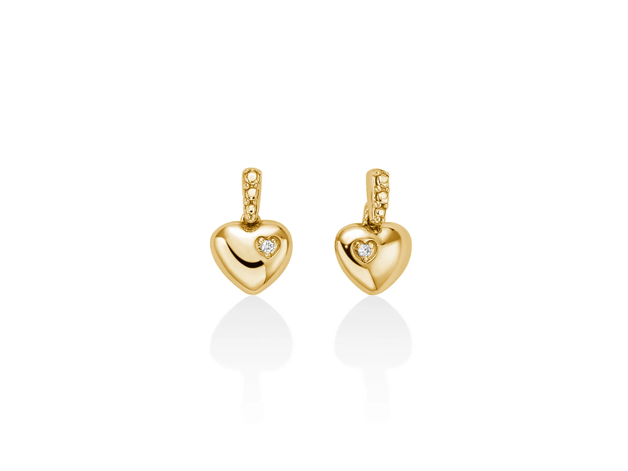 Orecchini con cuori pendenti e diamanti in oro giallo 375